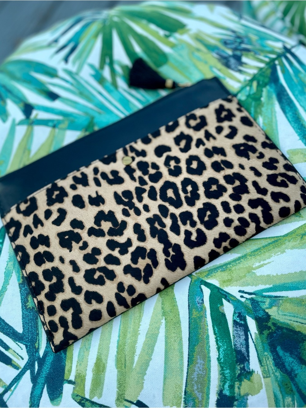 J. Crew Green and Tan Zip Pouch NWT